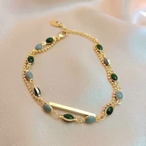 Gold & Green Tiered Tennis Bracelet Emerald Jade Sage Green Faux Stones Bracelet